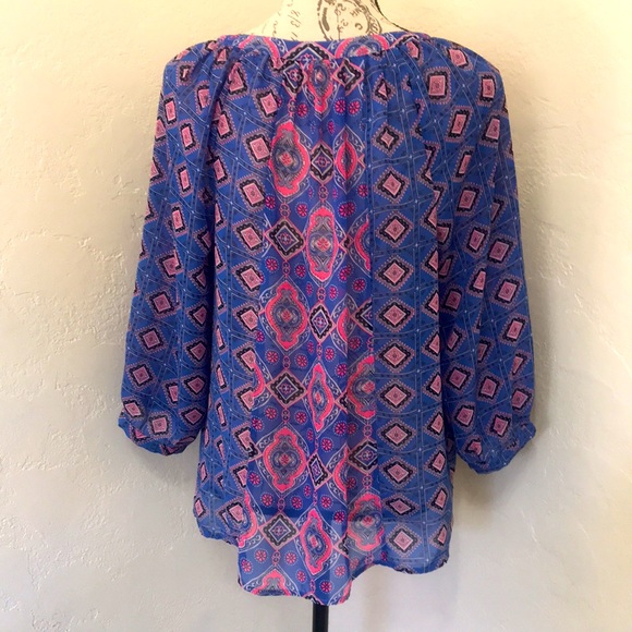 OLD NAVY Blue Paisley Periwinkle Neon Pink Size Medium - Picture 2 of 16